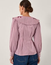 Marta Floral Embroidered Stripe Shirt, Red (CHERRY), large