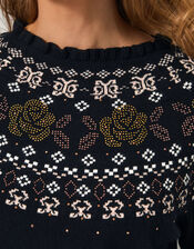 Fia Hotfix Fair Isle Jumper, Black (BLACK), large