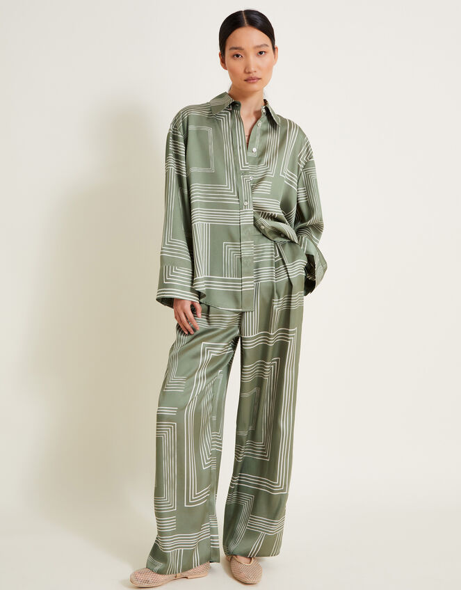 Anica Print Wide Leg Trousers, Green (KHAKI), large