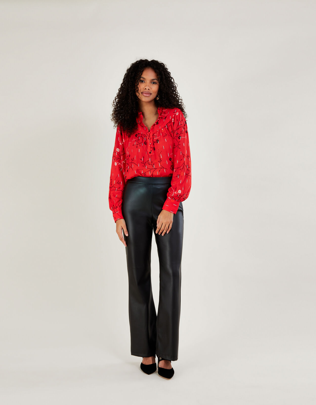 Remi Metallic Print Floral Blouse Red