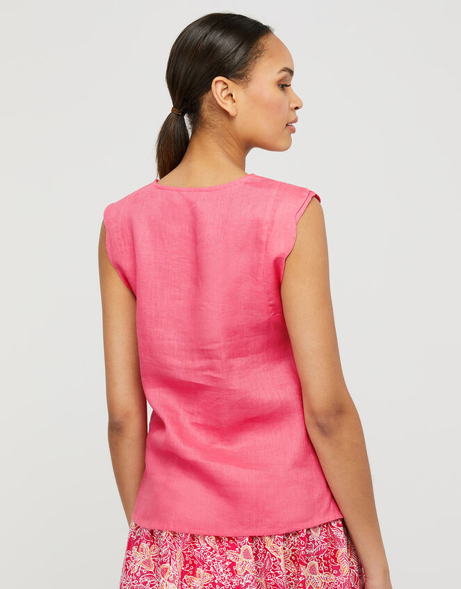Lotus Scallop Sleeveless Top in Pure Linen, Pink (PINK), large