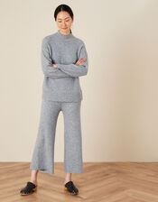 Lounge Wide Leg Knit Trousers, Grey (GREY MARL), large