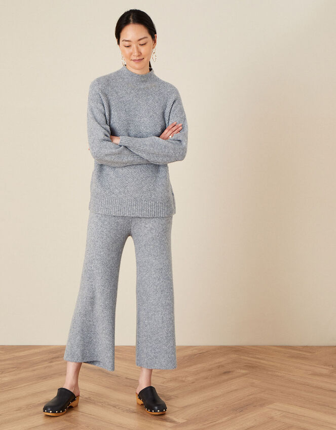 Lounge Wide Leg Knit Trousers, Grey (GREY MARL), large