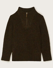 Knit Half Zip Jumper, Green (KHAKI), large