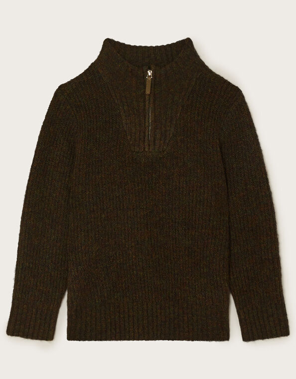 Knit Half Zip Jumper, Green (KHAKI), large
