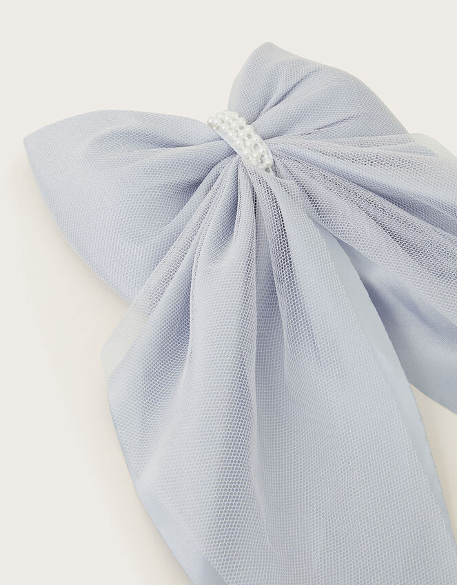 Long Satin Tulle Bow Hair Clip, , large
