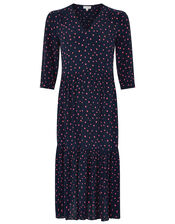 Tilda Tiered Spot Print Midi Dress, Blue (NAVY), large