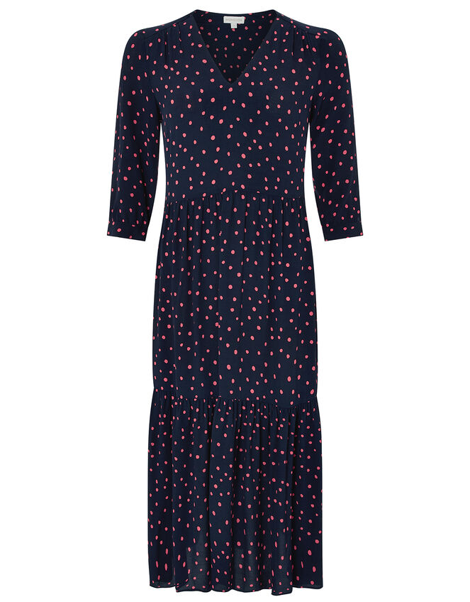Tilda Tiered Spot Print Midi Dress, Blue (NAVY), large