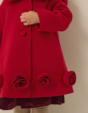 Baby Faux Fur Collar Rosette Coat, Red (RED), large