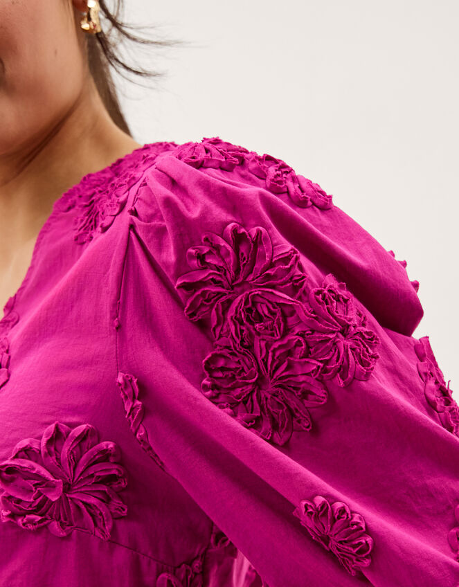 Tammy Puff Sleeve Embroidered Top Pink