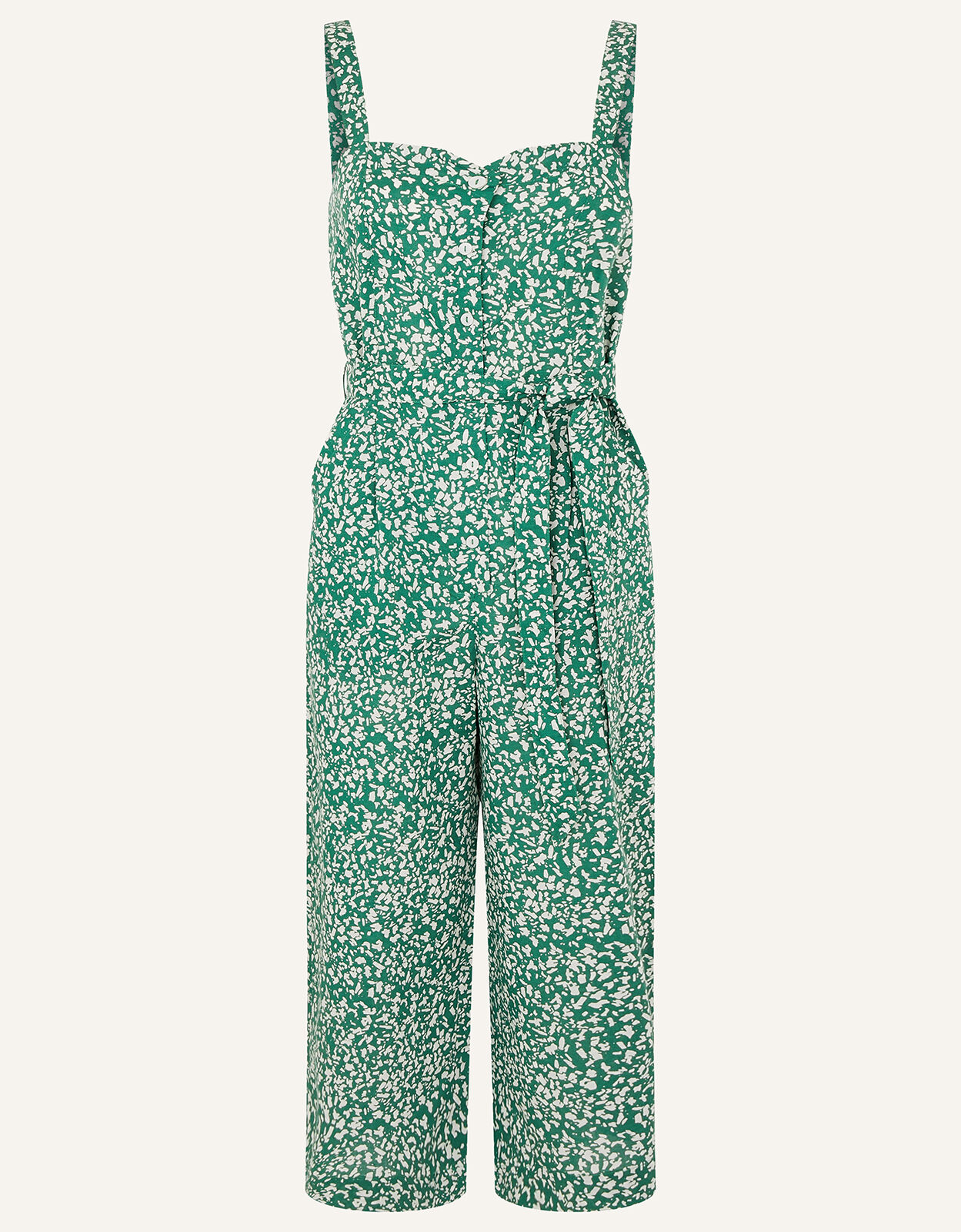 Printed Jumpsuit in Linen Blend Green 