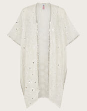Sequin Embellished Kimono, White (WHITE), large
