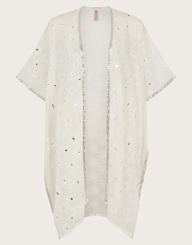 Sequin Embellished Kimono, White (WHITE), large