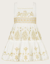 Baby Gold Floral Embroidered Dress, Ivory (IVORY), large
