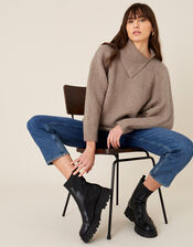 LOUNGE Split Neck Knit Jumper , Brown (MOCHA), large