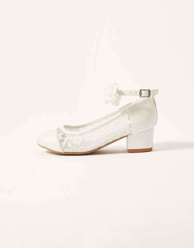 Flower Strap Lace Princess Shoes, Ivory (IVORY), large