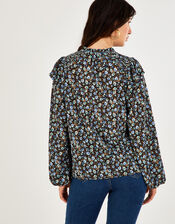Ditsy Print Ruffle Jersey Top, Blue (BLUE), large