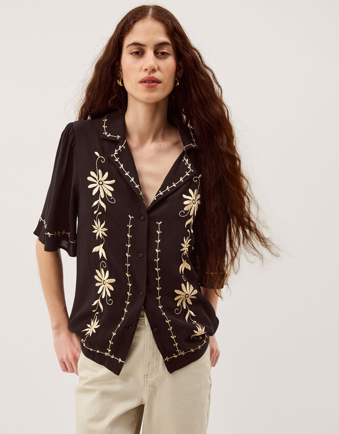 Wren Floral Embroidered Shirt Black