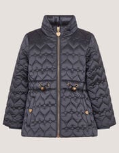 Heart Quilted Shower Resistant Coat, Blue (BLUE), large