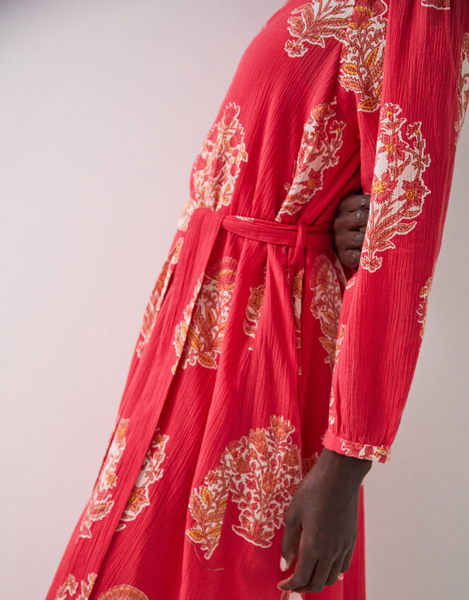 East Floral Print Belted Midi Dress, Red (RED), large
