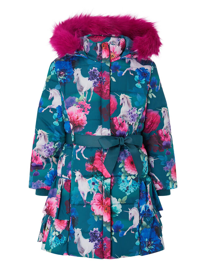 Unicorn Ruffle Padded Coat with Recycled Fabric, Teal (TEAL), large