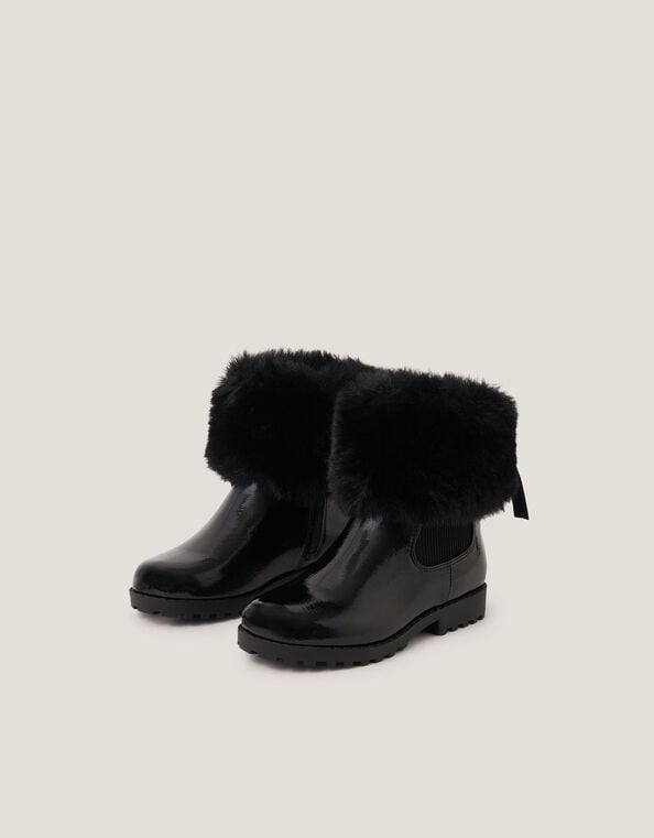 Faux Fur Chelsea Boots, Black (BLACK), large