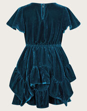 Gemstone Velvet Ruffle Dress, Teal (TEAL), large