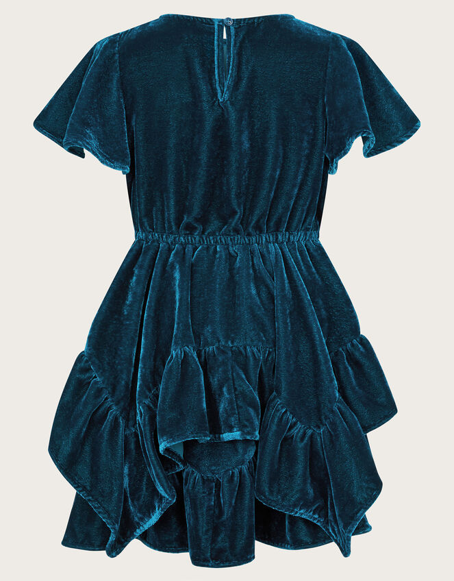 Gemstone Velvet Ruffle Dress, Teal (TEAL), large