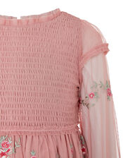 Floral Embroidery Long-Sleeve Dress, Pink (PINK), large