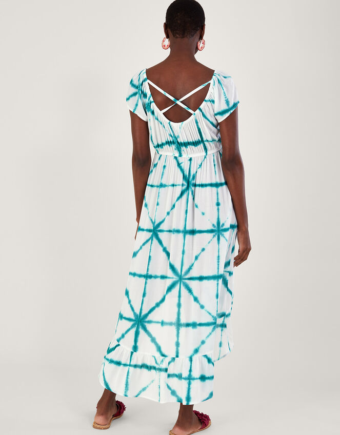 Tie Dye Cross Print High Low Dress, White (WHITE), large