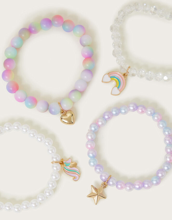 4-Pack Beaded Unicorn Charm Bracelets, , large