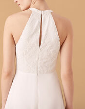 Madison Embroidered Halter Bridal Dress, Ivory (IVORY), large