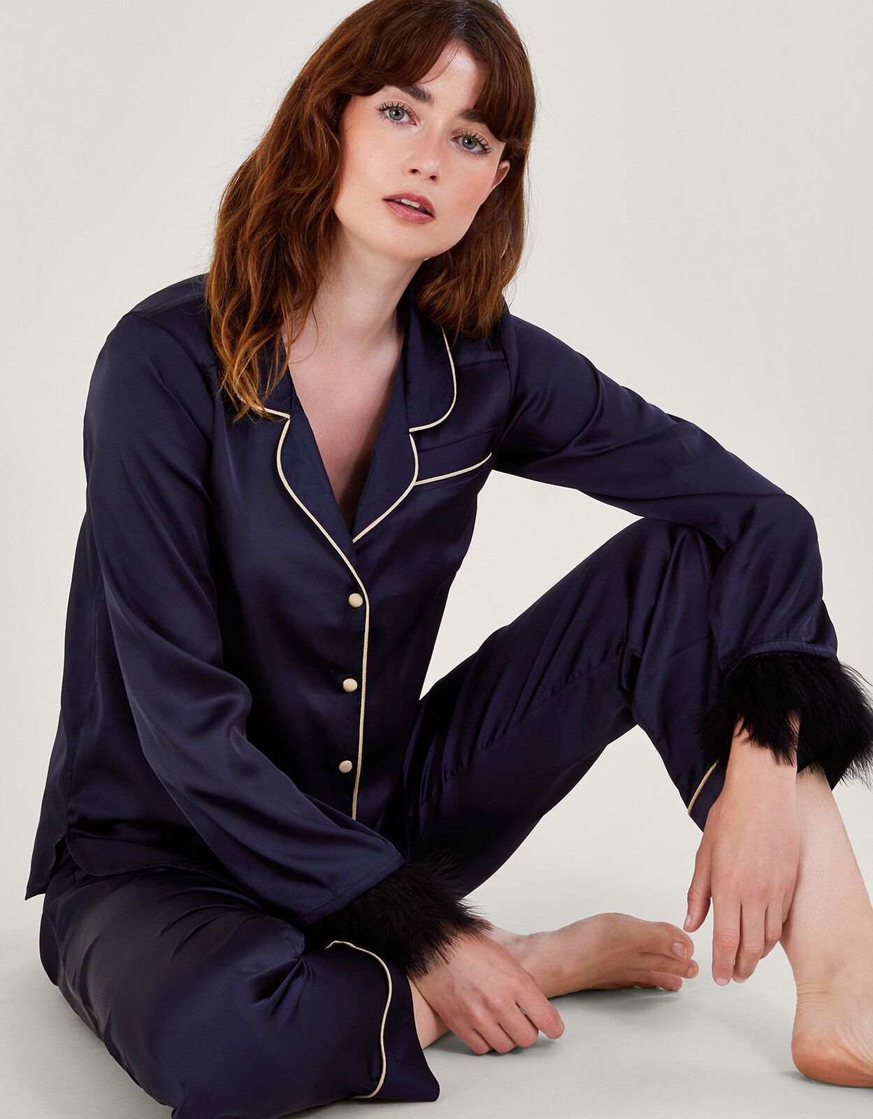 Fia Feather Trim Pyjama Set Blue