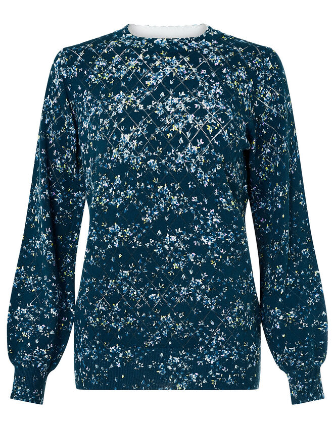 Pointelle Floral Jumper, Blue (BLUE), large