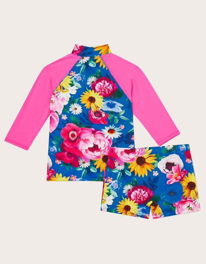 Floral Bloom Surf Suit Set with Recycled Polyester, Blue (BLUE), large