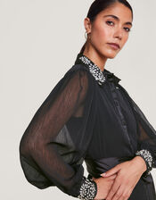 Lorenna Embellished Shirt Dress, Black (BLACK), large