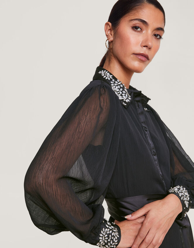 Lorenna Embellished Shirt Dress, Black (BLACK), large