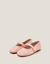 Pearl Strap Satin Ballet Flats, Pink (PINK), large