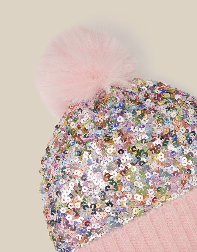 Sequin Bobble Hat, Pink (PINK), large
