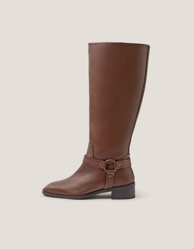 Arlo Buckle Knee High Leather Boots, Brown (BROWN), large