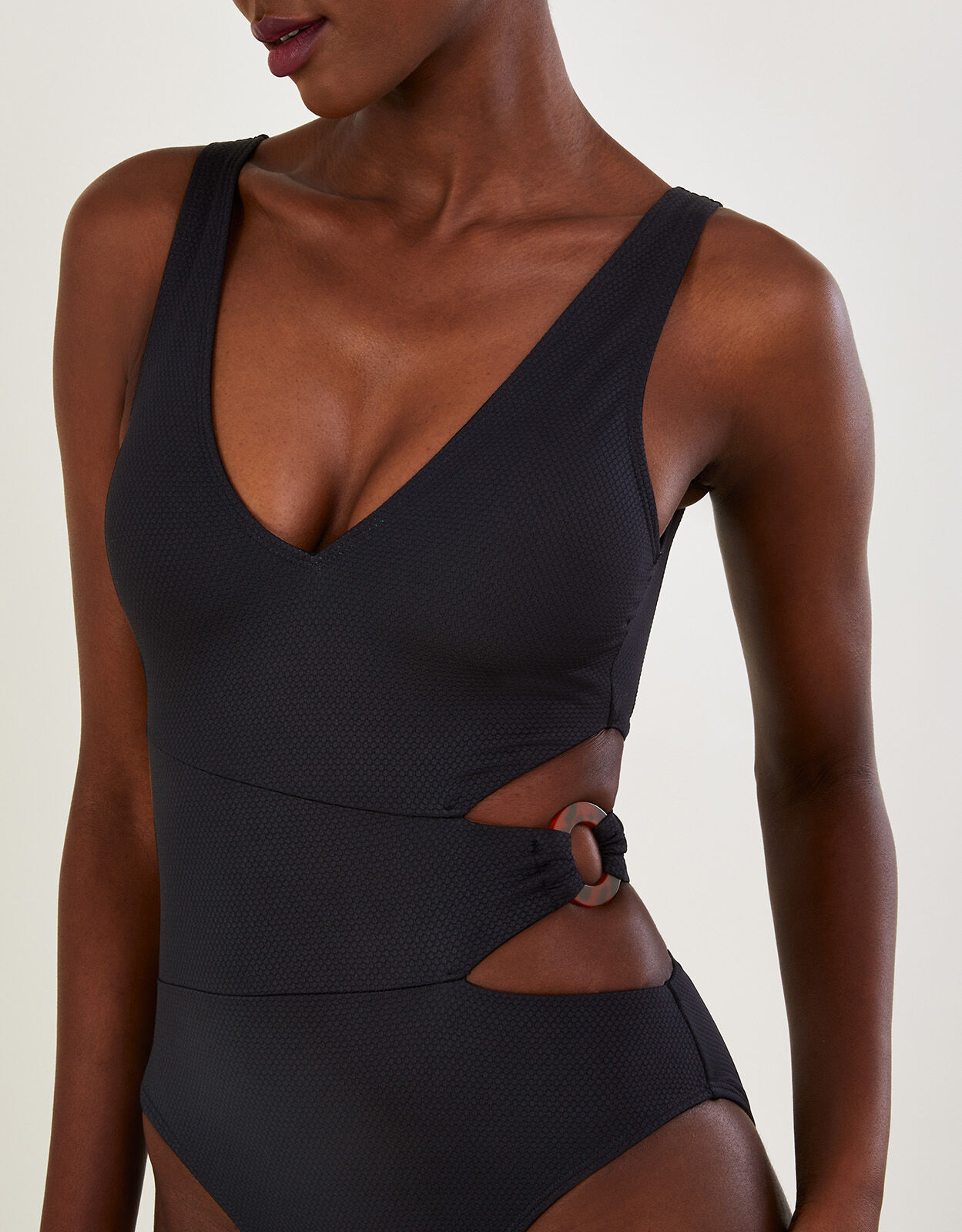 South beach shine tortoise shell sales cut out swimsuit in black