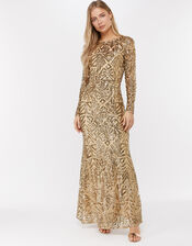 Carlita Sequin Maxi Dress, Gold (GOLD), large