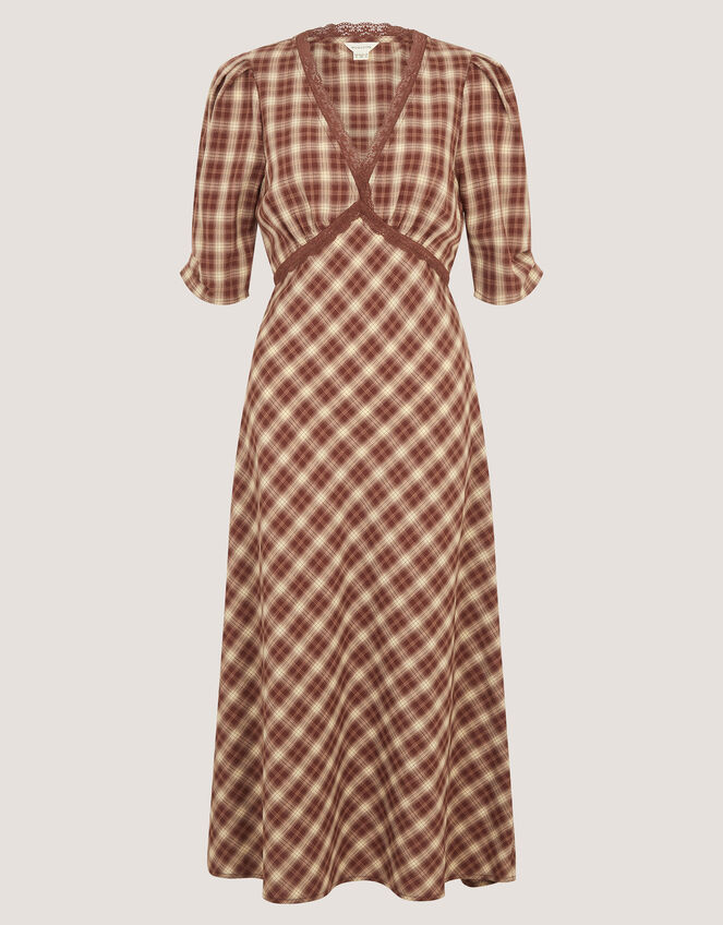Frankie Check Print Midi Dress, Brown (BROWN), large