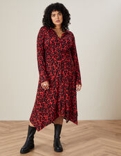 Floral Print Hanky Hem Shirt Dress, Black (BLACK), large