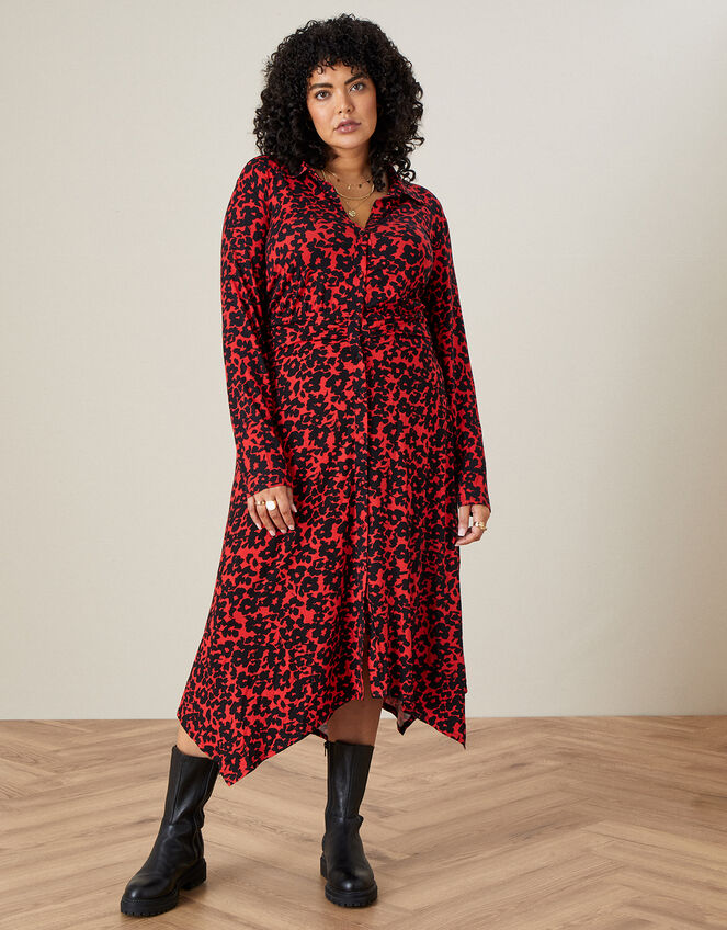 Floral Print Hanky Hem Shirt Dress, Black (BLACK), large