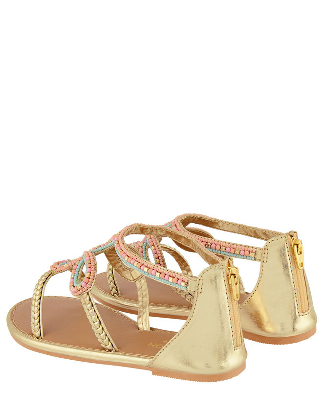 Beaded Plait Strap Sandals, Gold (GOLD), large