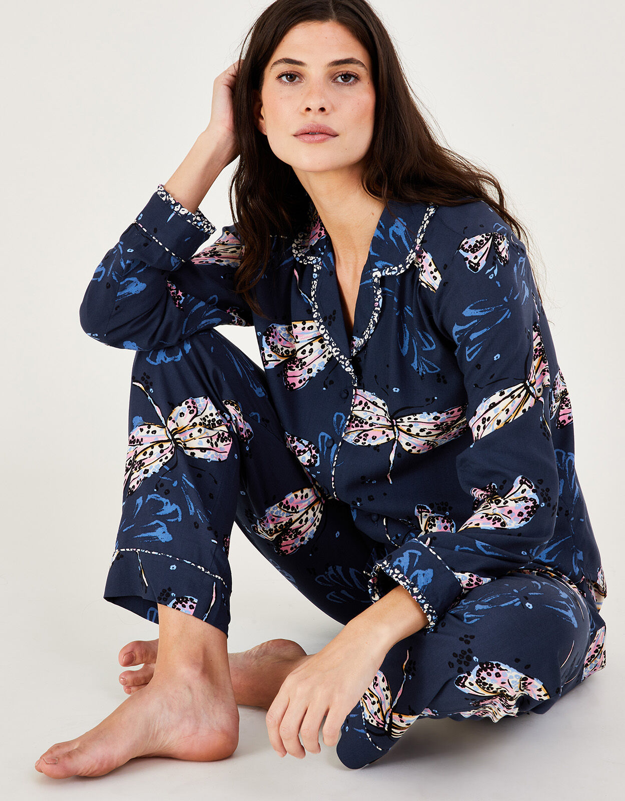 Dragonfly Print Pyjama Set in LENZING ECOVERO Blue Pyjamas