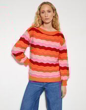Sasha Scallop Stripe Jumper, Pink (PINK), large