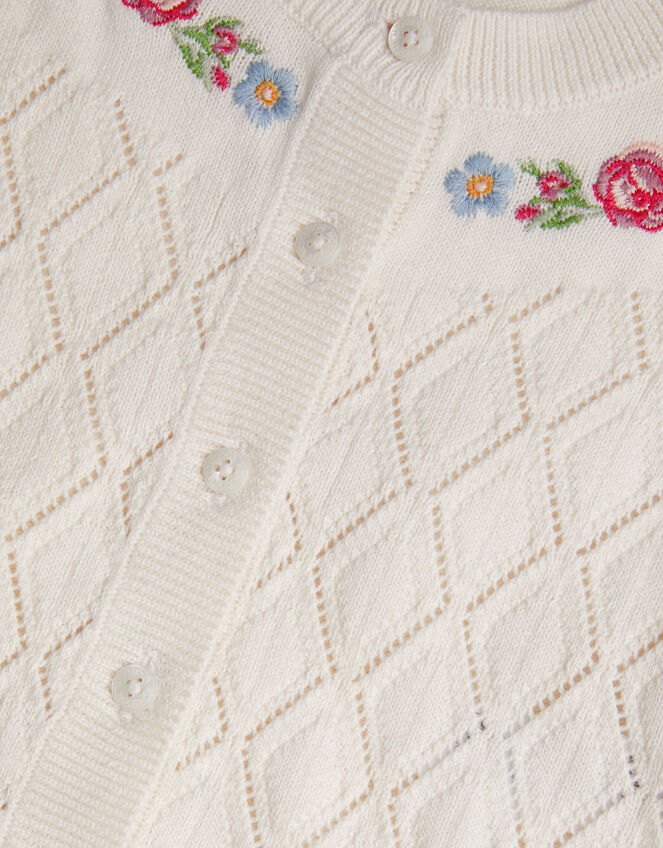 Baby Floral Pointelle Knit Cardigan, Ivory (IVORY), large