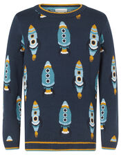 Rocket Knit Jumper in Organic Cotton, Blue (NAVY), large